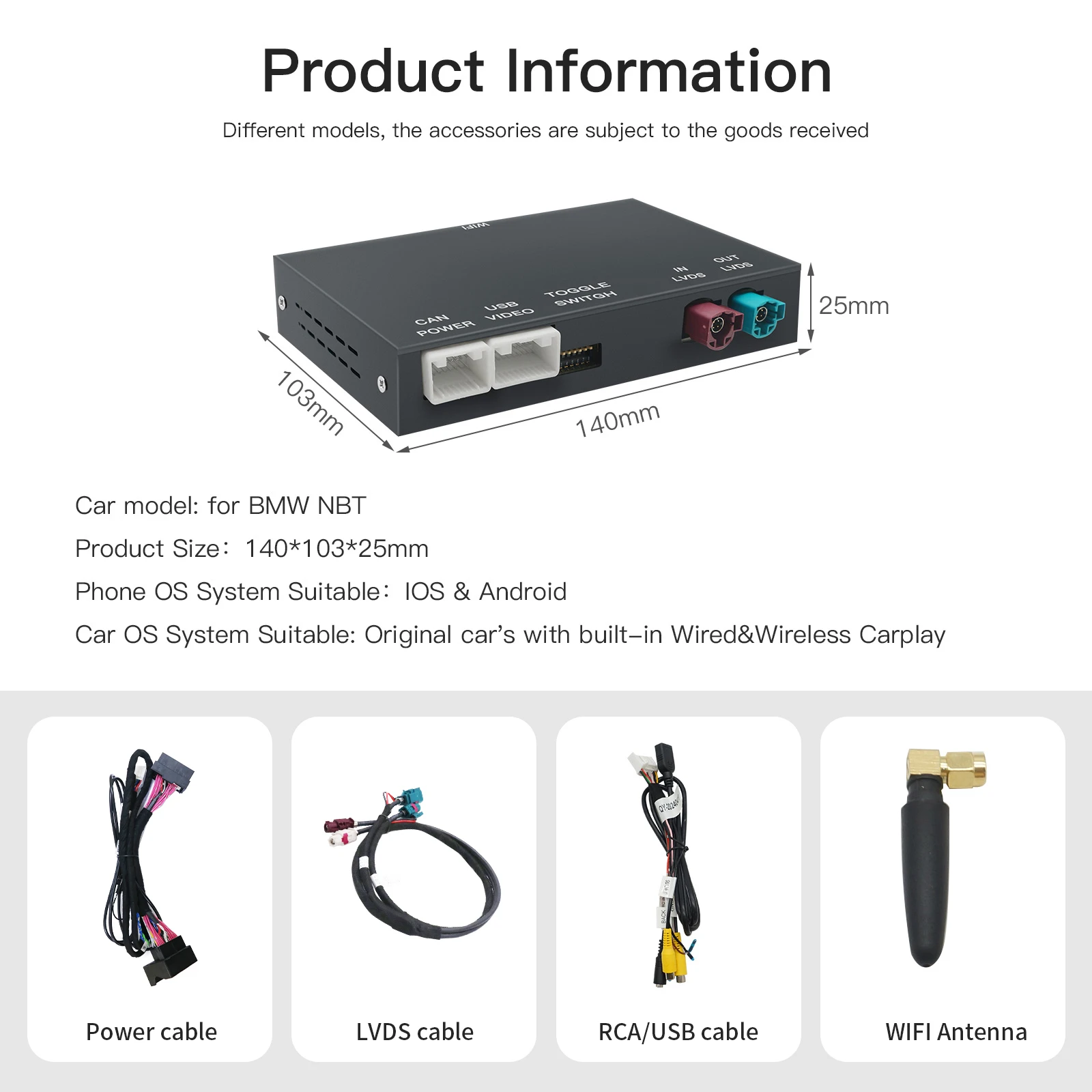 Wireless CarPlay Android For BMW NBT CIC System 1 2 3 4 5 Series X1 X3 X4 X5 F20 F21 F30 F31 F34 F10 F48 F25 F26 F15 F60 F10 E84