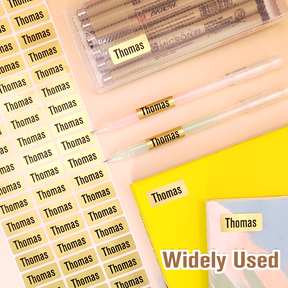 200 個パーソナライズされた名前ステッカーカスタムゴールド防水かわいいデカールタグ子供のための学校文具ボトルラベル