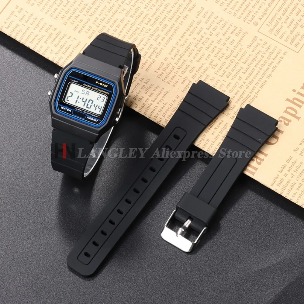 Correa de silicona para reloj Casio W800H, pulsera de goma suave negra para SGW400 F91W F84 F105/108/A158/168 AE1200/1300 de 18mm