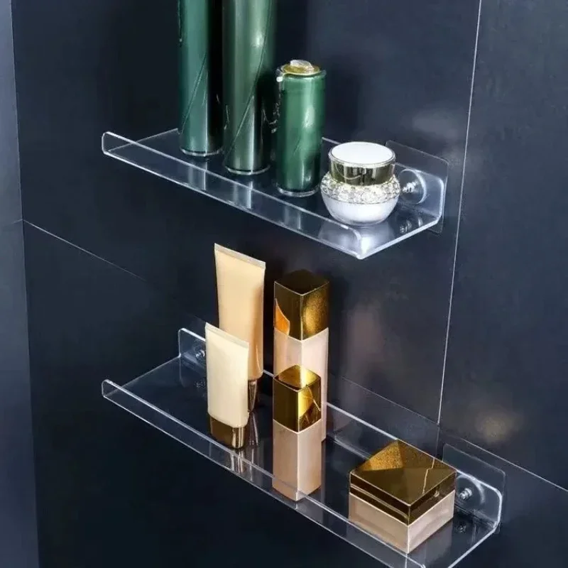 Clear Acrylic Wall Shelf Hanging Panel Perforated Bathroom Toilet Kitchen Storage Rack Acrylic Thickened Strong Stickers