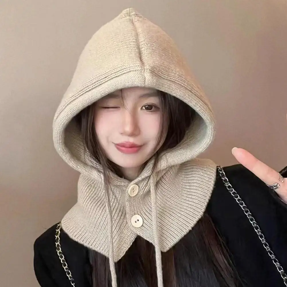 Conjunto de sombreros y bufanda de invierno de Corea 2024, bufanda con botón, pasamontañas, conjunto de cuello cálido, jersey de lana tejido para mujer, sombrero gótico Y2k