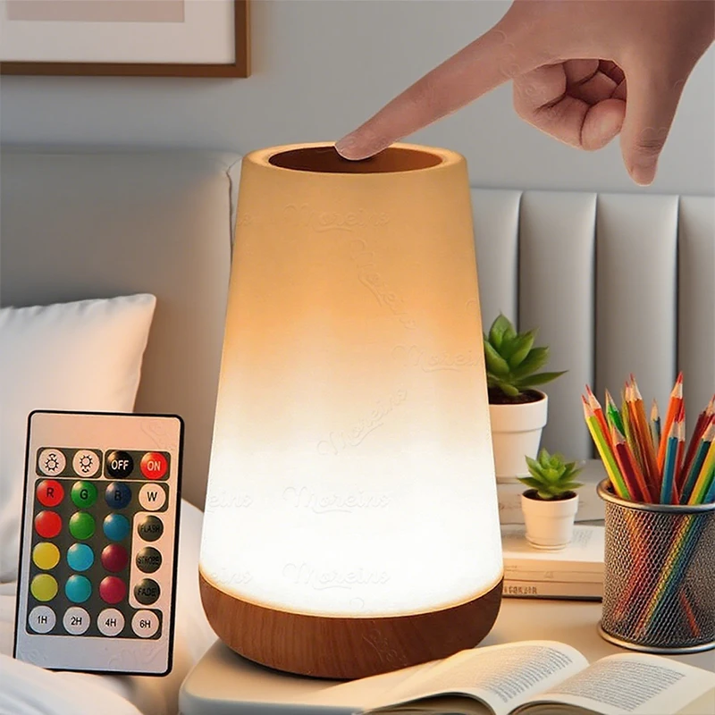 Controle remoto rgb 13 cores mudando luz noturna toque regulável lâmpada portátil mesa lâmpadas de cabeceira usb recarregável noite lâmpada