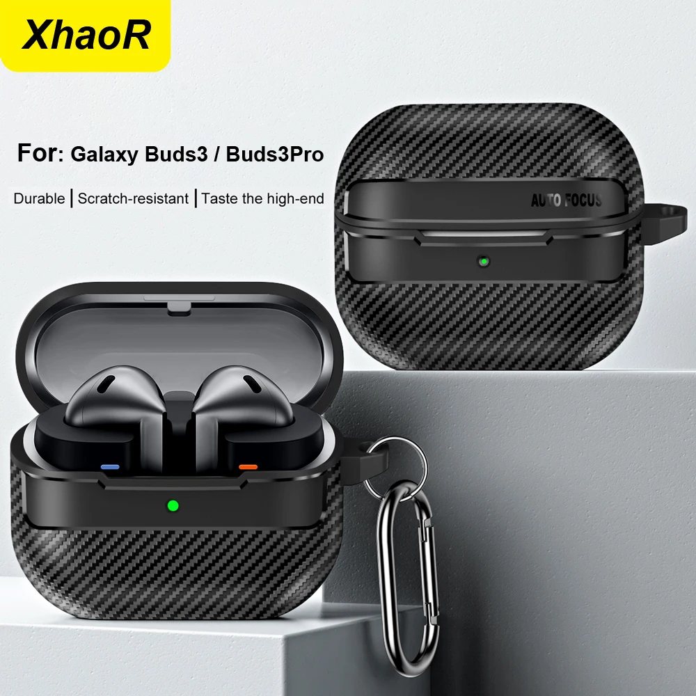Nueva funda protectora de auriculares de fibra de carbono para Samsung Galaxy Buds 3 / Buds 3 Pro, funda con llavero, accesorios, bolsa a prueba de golpes