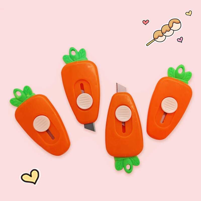 3 Stück niedlicher Mini-Cartoon Karotte Utility Box Cutter Brieföffner Kunst Papier Cutter Kawaii Schreibwaren Messer