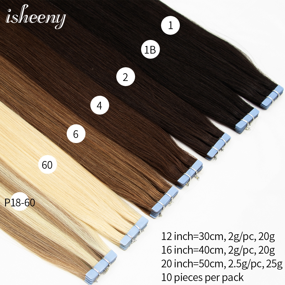 Isheeny เทปที่มองไม่เห็นในส่วนขยายของผม 12 "16" 20 "22" Skin Weft เทป Ins 10pcs ธรรมชาติตรงเครื่อง remy Human Hair