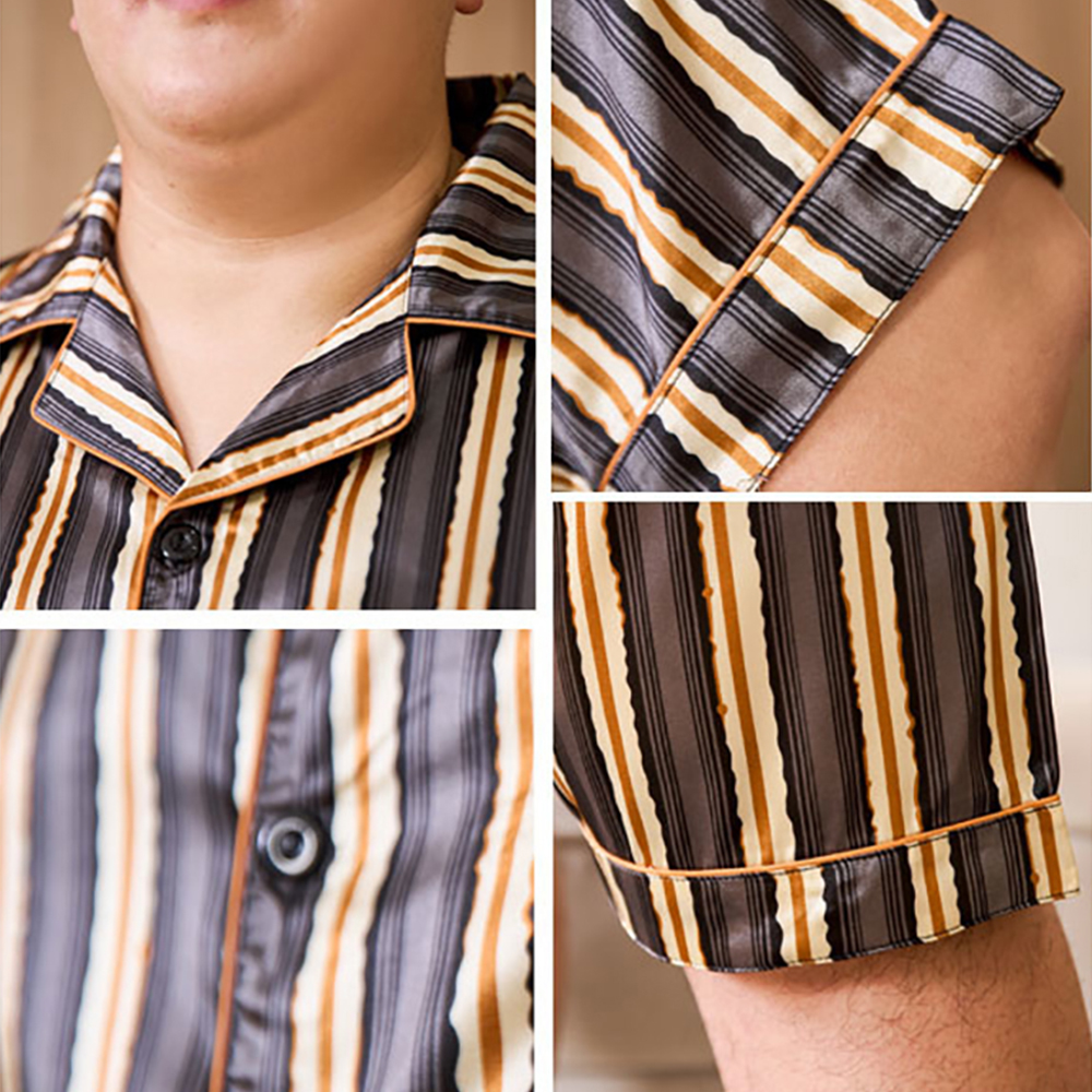 メンズシルクパジャマ,通気性,カジュアル,チェック,ラージサイズ,3XL〜5XL, 165kg,夏