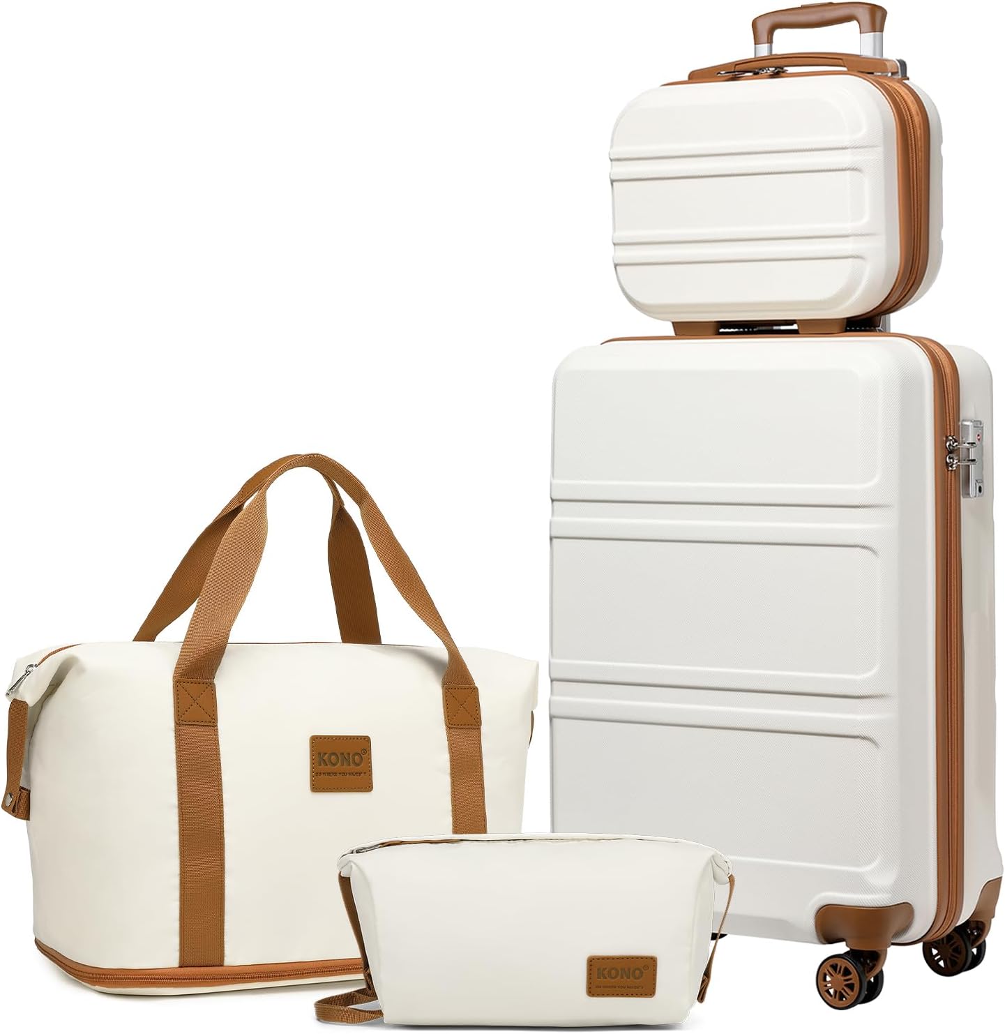 KONO Juego de maletas de 4 piezas, equipaje de mano de 55 cm, estuche de belleza, estuche de cosméticos, bolsa de viaje, bolsa de aseo de viaje