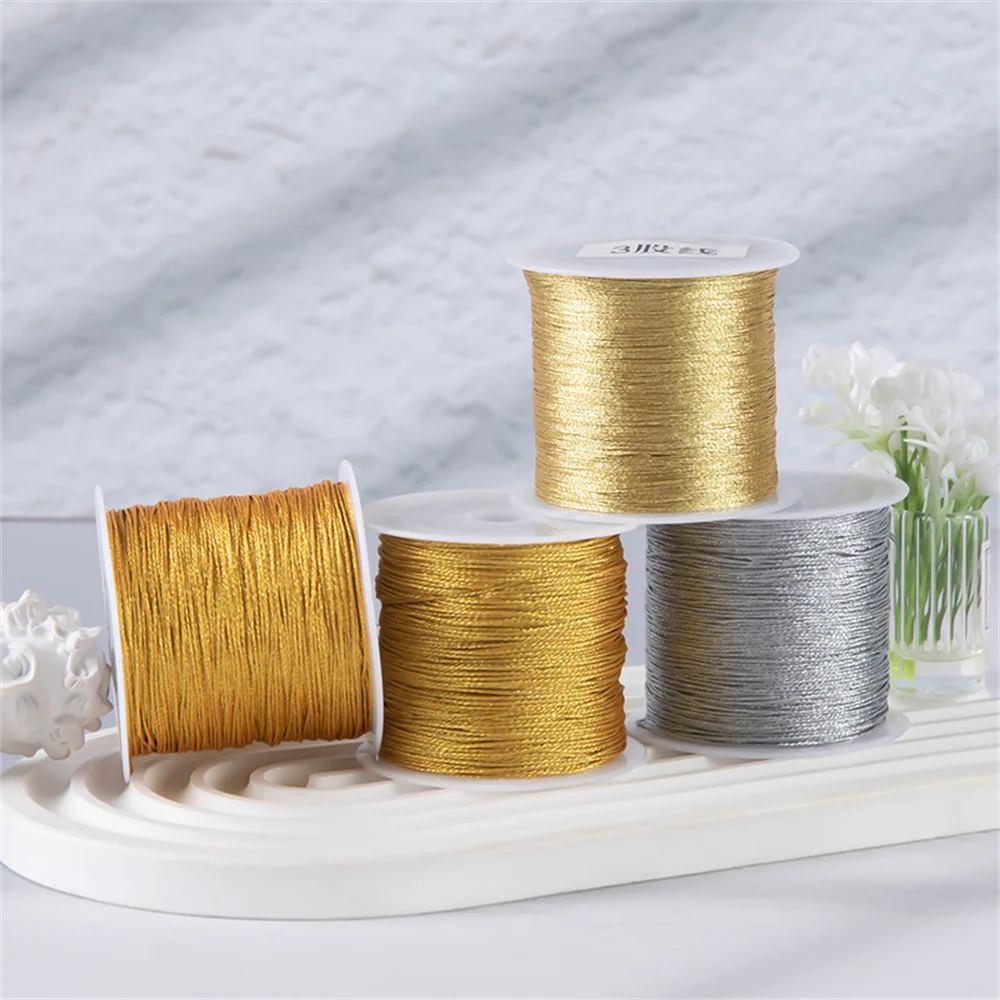 Gold Silver Thread Macrame Cord Rope Bracelet Necklace Braided String For DIY Tassels Beading Shamballa String Jewelry Making