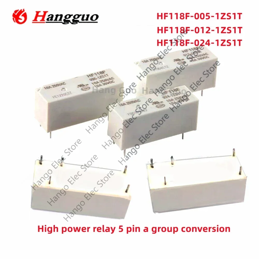 5PCSHF118F/JQX-118F 005 012 024 048-1ZS1T Hongfa Relay Set 5-pin 10A