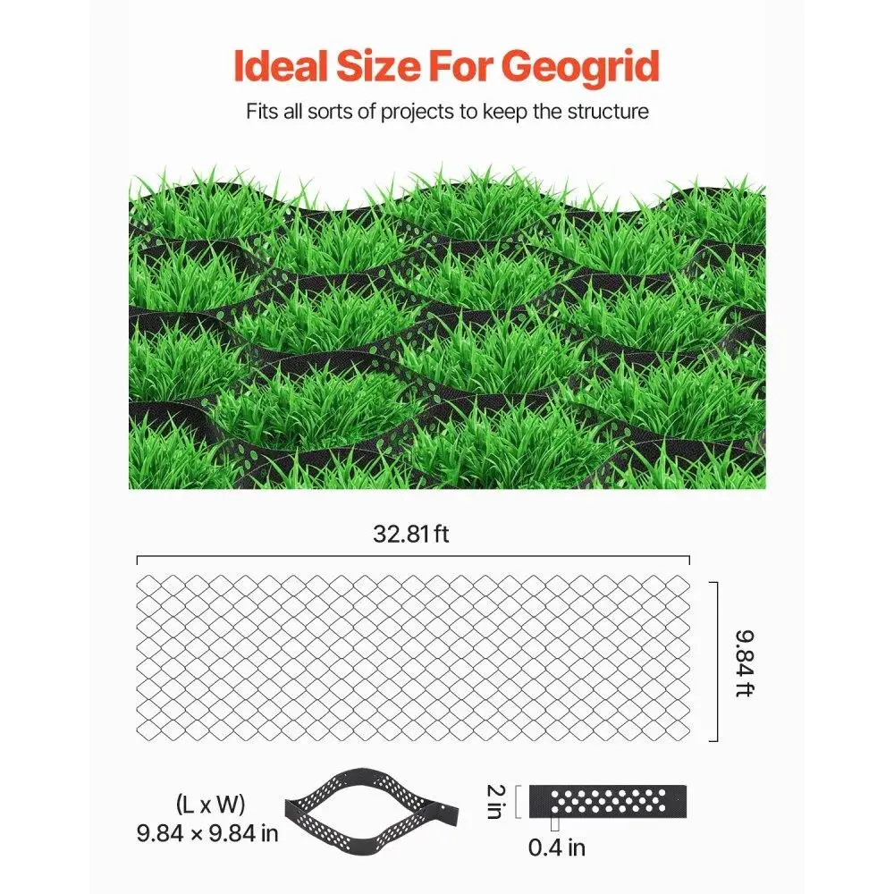 Durable 2 Inch Depth Geocell Grid for gravel 32.81x9.84 FT Flexible Ground Stabilization Solution