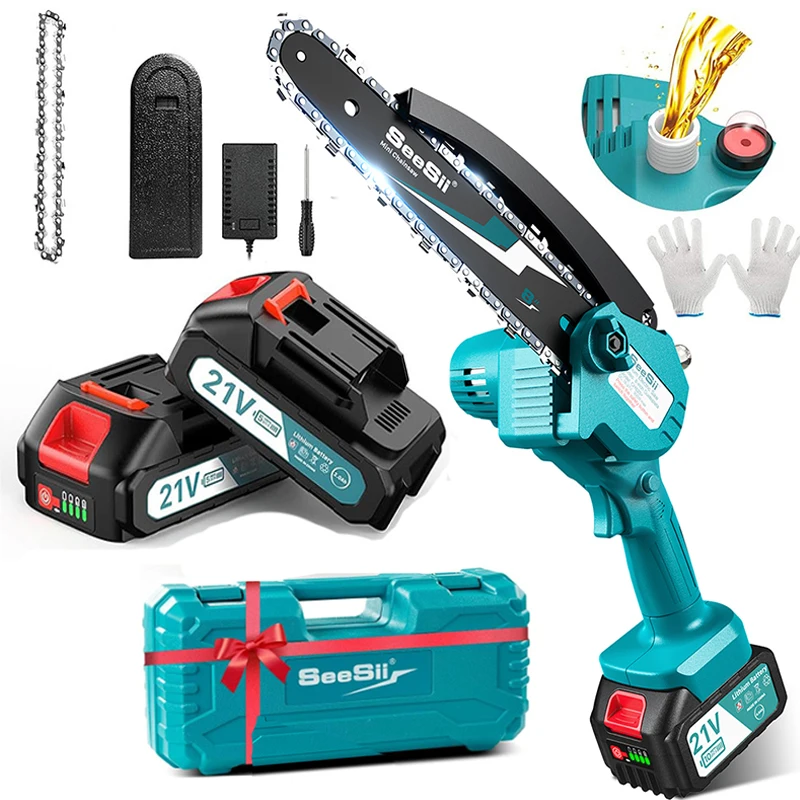 Seesii 6‘’ Cordless Electric Chainsaw Rechargeable Chain saw Woodworking Garden Pruning Saw Handheld for Makita 18V Battery pin