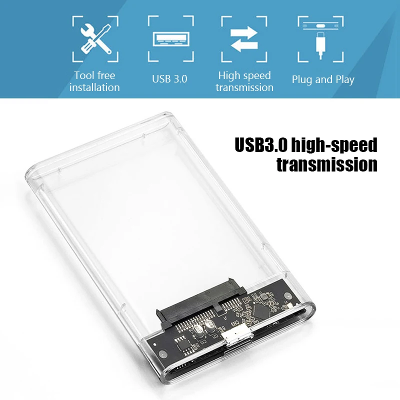 USB 3.0 Transparent HDD Enclosure 2.5" ,Type C Micro Cable External Hard Drive Disk Case 2.5 Inch SATA Box HDD SSD Computer