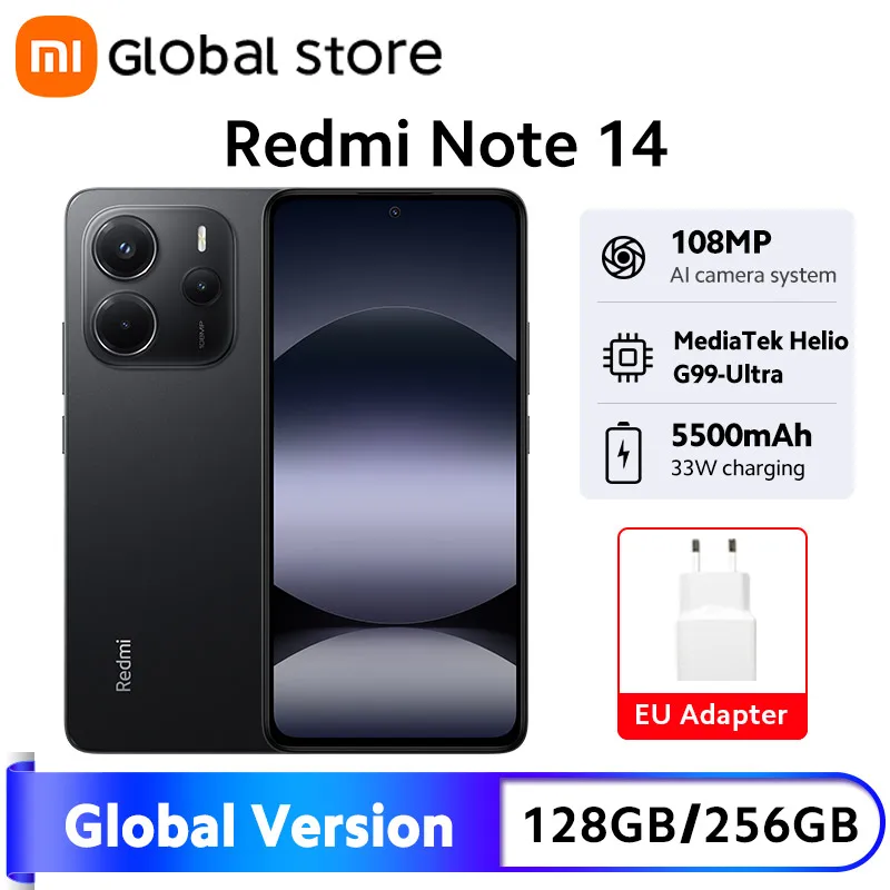 Глобальная версия, новый смартфон Xiaomi Redmi Note 14, 6 ГБ/8 ГБ ОЗУ, 5500 мАч, 108 МП, камера 6,67 дюйма, AMOLED MediaTek Helio G99-Ultra
