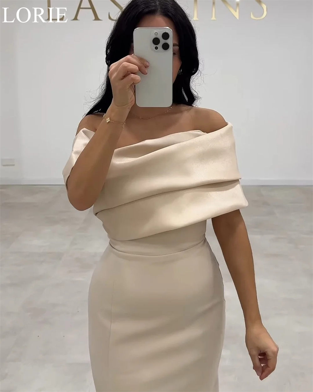 LORIE elegante champagne satijnen bruidsmeisjekleding zeemeermin één schouder zijsplit gedrapeerd 2025, bruiloft prom jassen op maat
