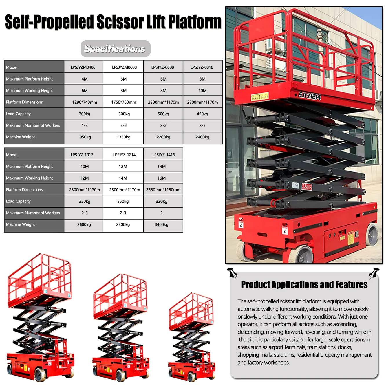 Elevador de tijera autopropulsado hidráulico, suministro directo de fábrica, plataforma elevadora de trabajo aéreo, escalera, plataforma de andamio eléctrica