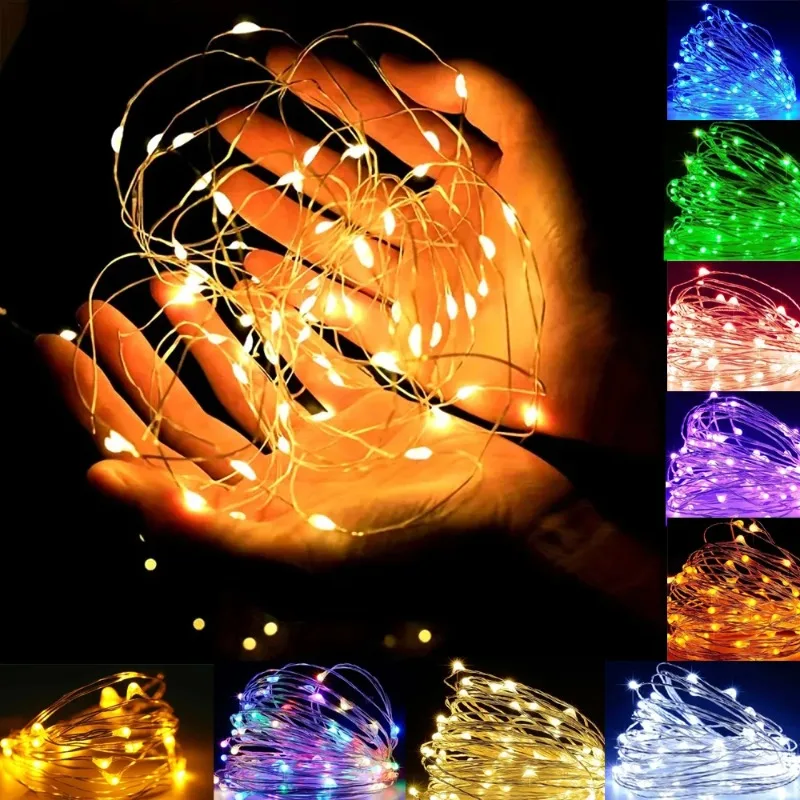 1PC LED Small Lights Christmas Bouquet Decor Atmosphere Copper Wire Color Lights Battery Box Strip Lights Small White Box Strip
