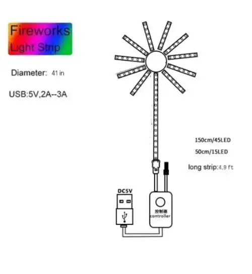 Luces de tira LED de fuegos artificiales, lámpara de fuegos artificiales de meteoros RGB, Control por aplicación Bluetooth para bodas, fiestas de Navidad, vacaciones, luces navideñas