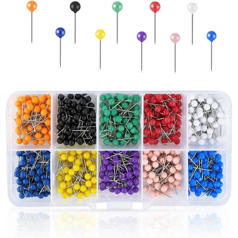 500Pcs/Box Map Tacks Push Pins Plastic Head With Steel Point 15mm Cork Board Safety Colored Thumbtack Office School Supply
