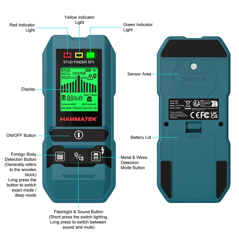 HANMATEK SF3 4-in-1 Stud Finder Houten noppen Metaaldetectie Detectie van live kabel Metaalmeting Finder Wanddetector Scanner