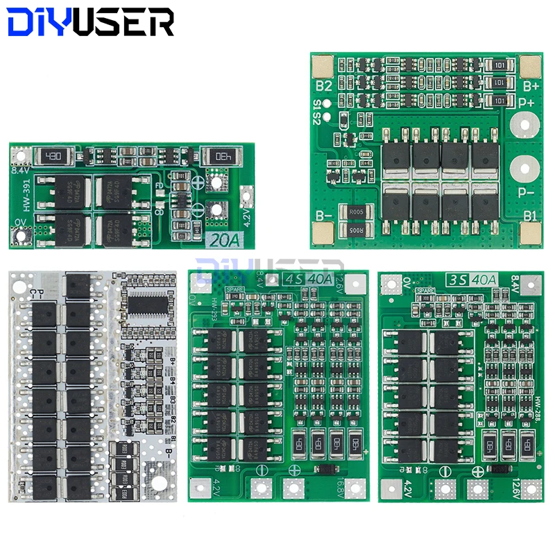 2S 3S 4S 5S Li-ion batería de litio 18650 cargador BMS 20A 25A 30A 40A 60A 100A Placa de protección con equilibrio para Motor de taladro