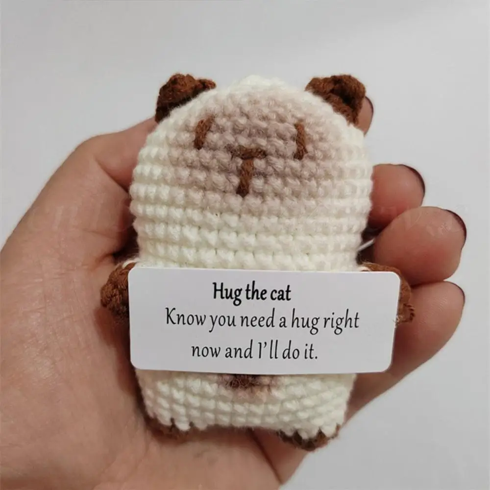 Boneka renda baru boneka rajut pendukung emosional dengan kartu afirmasi positif boneka rajut kreatif hadiah boneka rajut