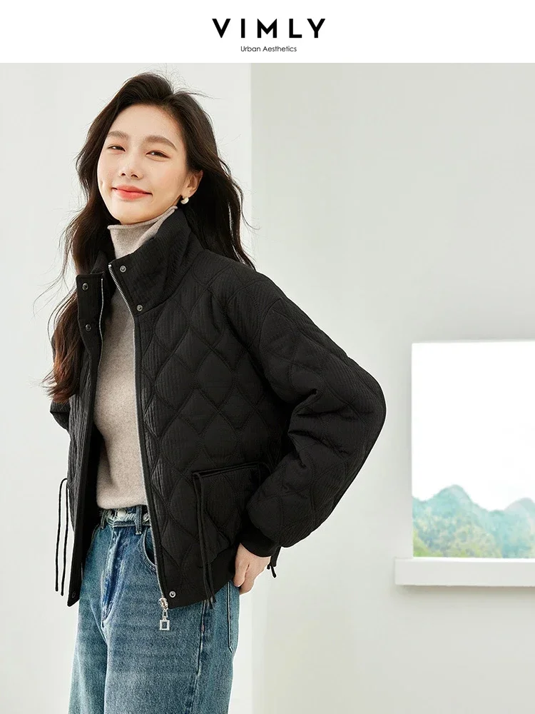 Vimly Cropped Argyleเสื้อแจ็คเก็ตผู้หญิง 2023 สบายๆตรงหลวมคอซิปหนาฤดูหนาวสําหรับผู้หญิงM3613