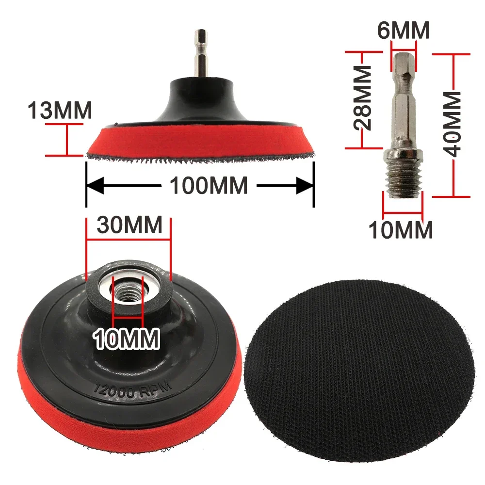 4Inch Sanding Disc Set 12Pcs Hook and Loop SandPaper 60-240 Grit Backing Pad with M10 Drill Adaptor For Polishing Cleaning Tools