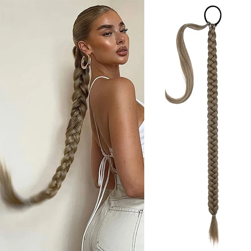 ผมหางม้าสังเคราะห์วิกผมยาวตรงส่วนขยายมวย Braids 32 นิ้วสีดําสีบลอนด์สีน้ําตาลทรงผมต่อผมสําหรับผู้หญิง
