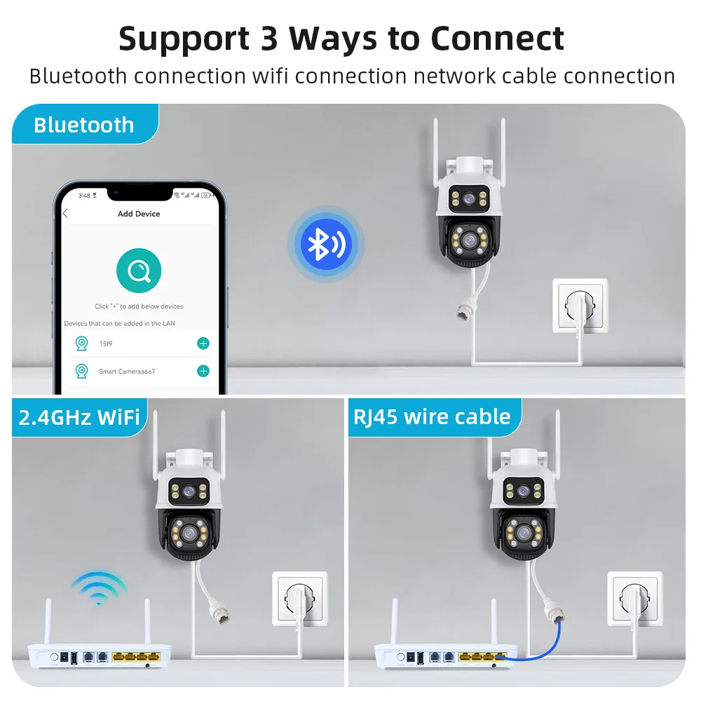 Surveillance PTZ WIFI Camera Dual Lens Dual Screen IP Camera Outdoor 8MP HD Auto Tracking Security Protection ICSee app