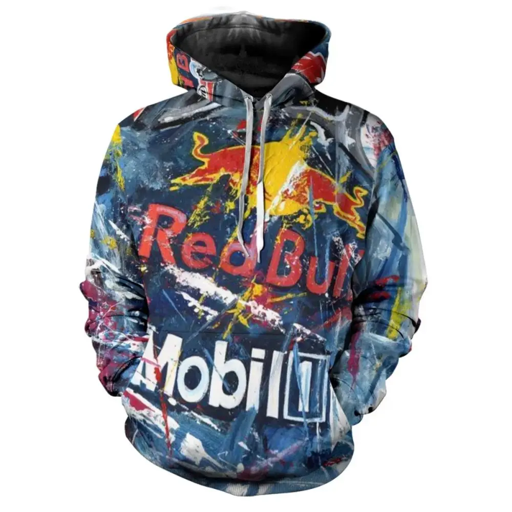 Новинка 2025 года, толстовка с капюшоном Red Bull, модный мужской пуловер с 3D принтом Red Bull, спортивная одежда на открытом воздухе, гоночная толстовка с капюшоном, одежда Red Bull