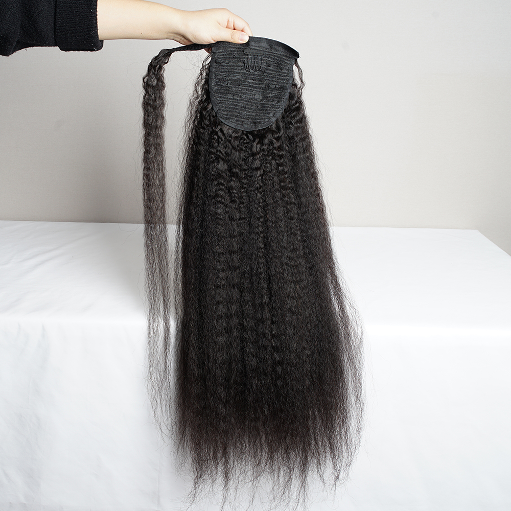 ポニーテール-ナチュラルブラックレヤキヘア,人間の髪の毛,65g/100g/145g,クリップ付きの滑らかな髪