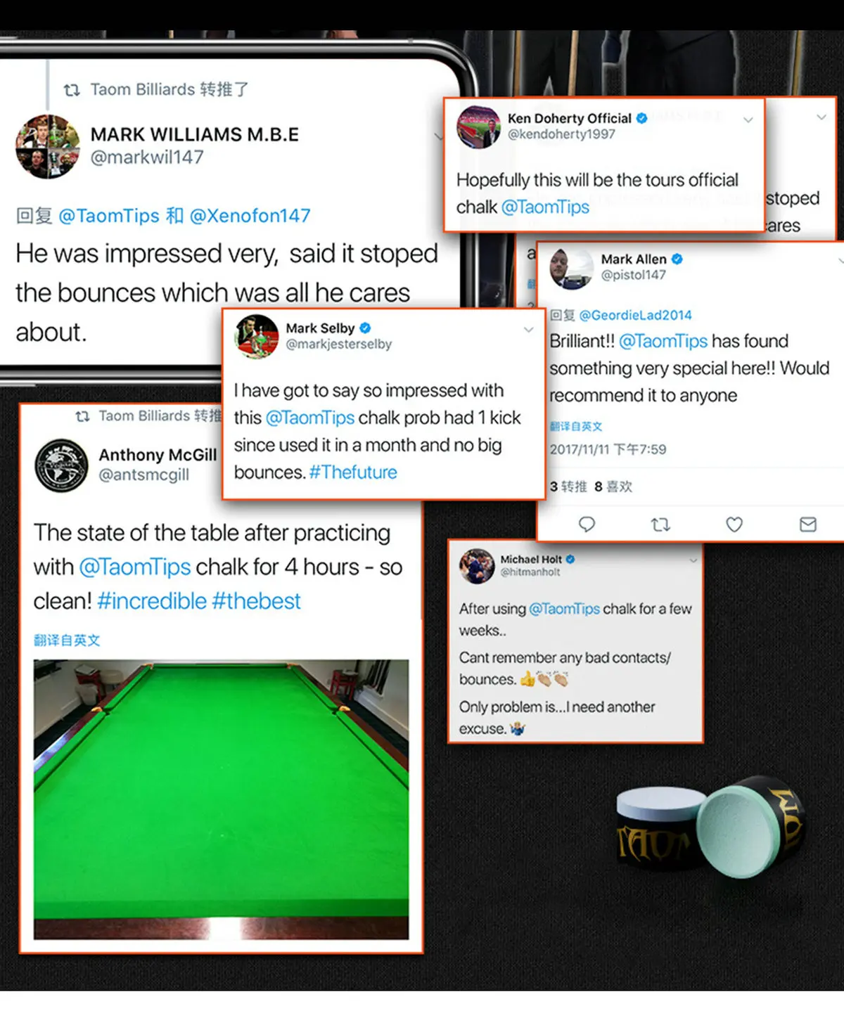 TAOM Billiards Snooker Professional Round Cue Chalk 2.0 Pyramid PYRO Blue Pink V10