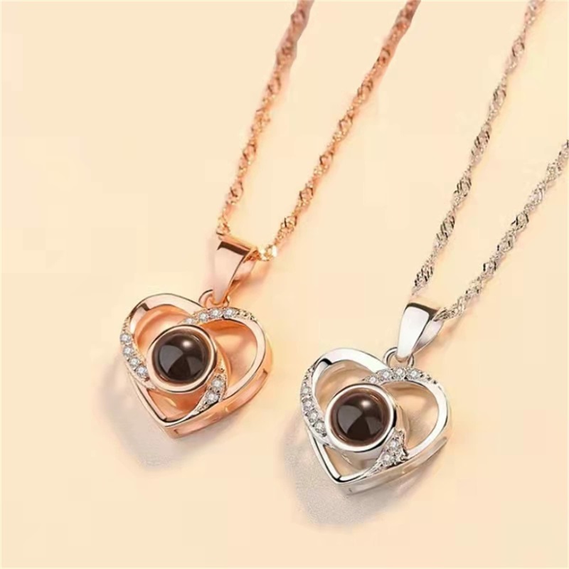 Colar de foto personalizado colar de projeção de coração eu te amo 100 idiomas colar personalizado pingente de amor presente personalizado