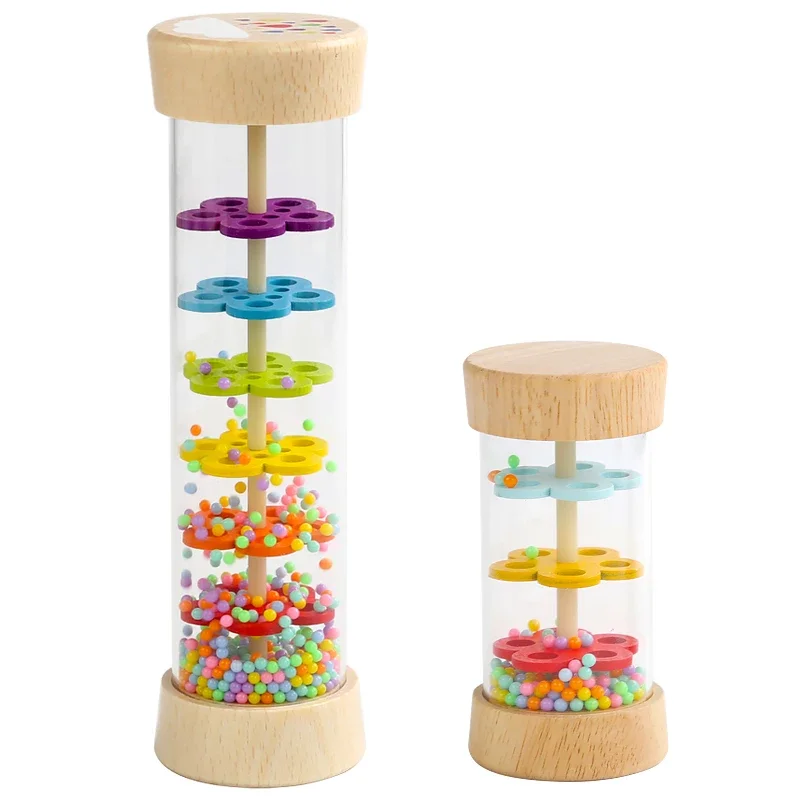 Montessori Rainbow Rain Stick Musical Rattle Sensory Toy for Kids Babies Colorful Hourglass Sound Pipe Gift for Early Learning