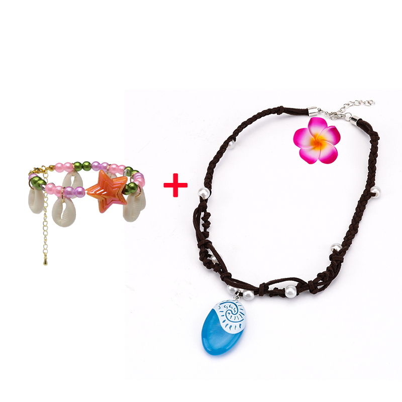 Gilrs New Movie Moana 1&2 Wig and Necklace Flower Clip Dress Up Set Vaiana Costume Accessories Moana Pet Pig and Cock Xmas Gift