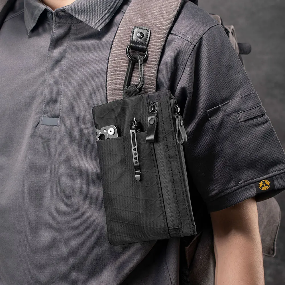 Embrague con cremallera con pulsera, porta pasaporte, cartera con cremallera y portador EDC, resistente a la intemperie y con bloqueo RFID, 3 ranuras externos