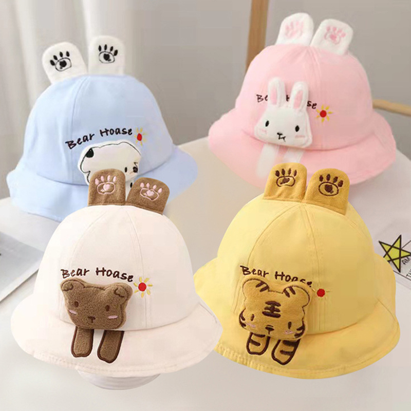 Topi Bucket ลายสัตว์การ์ตูนเด็กแรกเกิดผ้าฝ้ายนุ่มสำหรับเด็กผู้ชายเด็กผู้หญิงเด็กผู้ชายหมวกชาวประมงหมวกลำลองเด็กวัยหัดเดินหมวกกันแดด