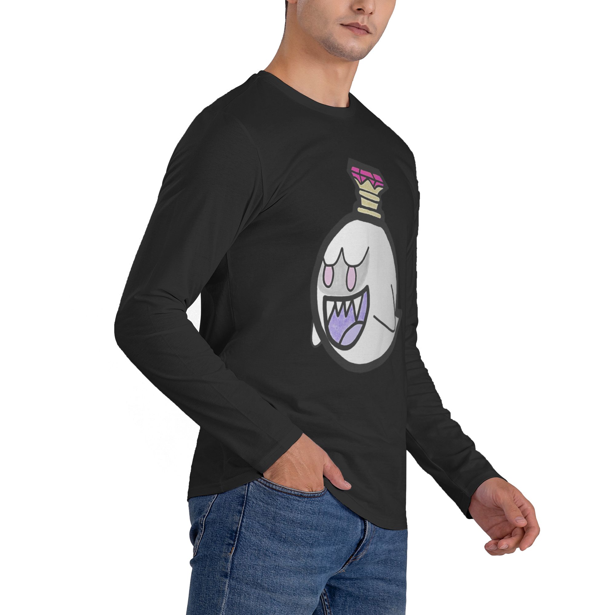 king boo Kaos Lengan Panjang Pria Kaos Kasual Leher Bulat Atasan Pria Musim Semi dan Musim Gugur