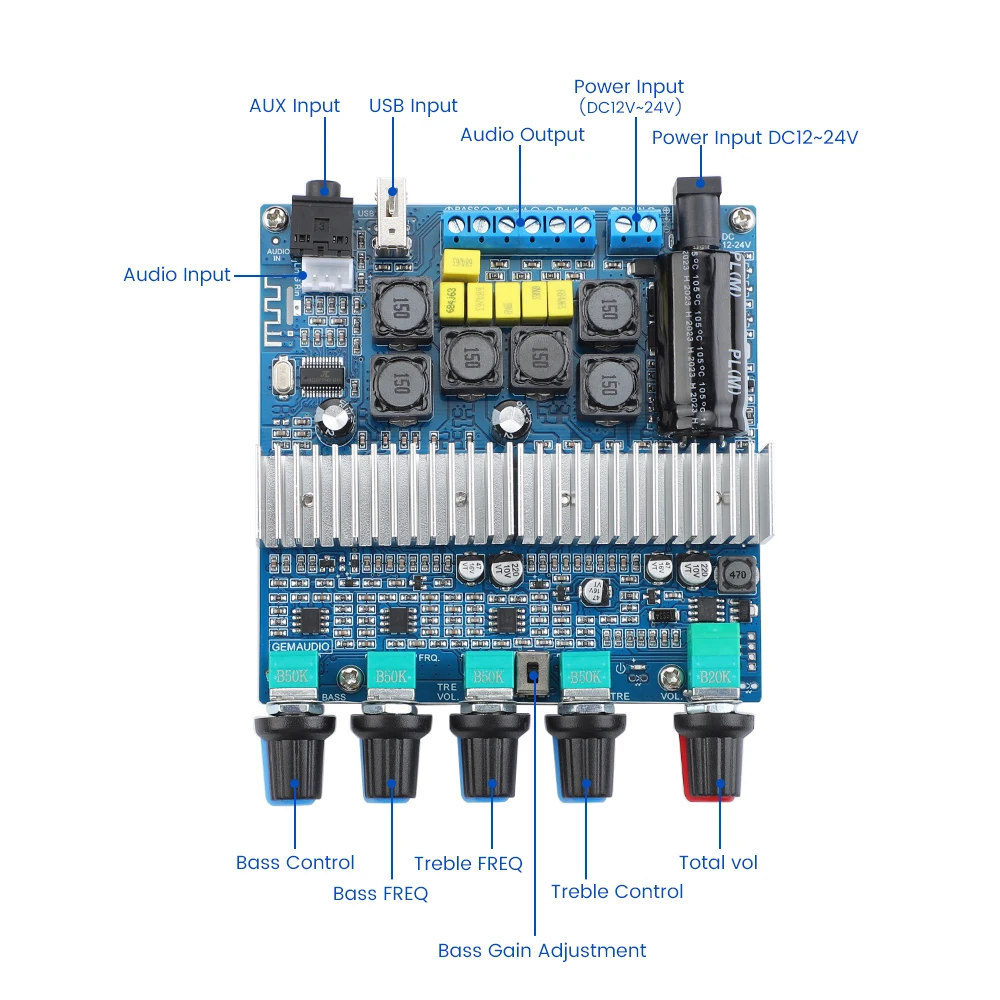 AIYIMA Audio Upgraded TPA3116 Subwoofer Amplifier Board 2.1 Channel HiFi USB DAC Bluetooth 5.0 Power Amplifiers 2x50W+100W