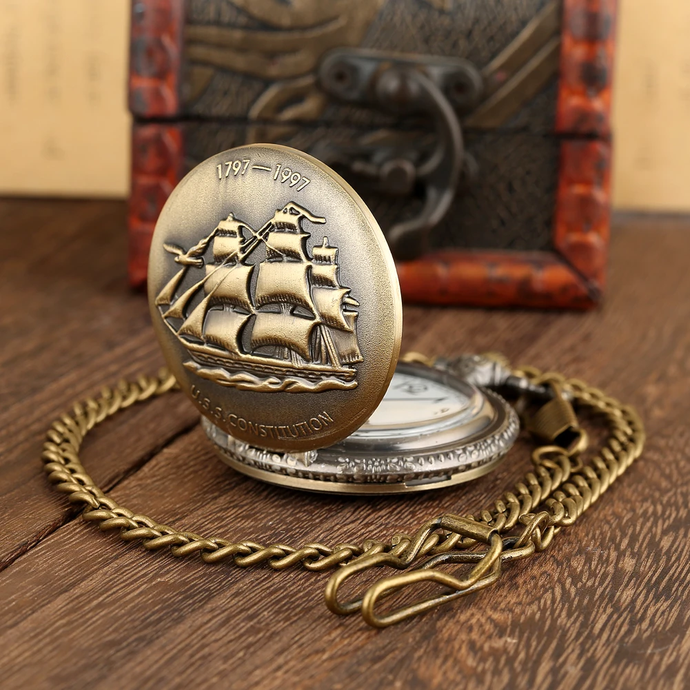 Steampunk U. s Konstitution 2019-2020 Quarz Taschenuhr Segel Leinwand Boot Halskette Anhänger Bronze Tasche Uhr Geschenk