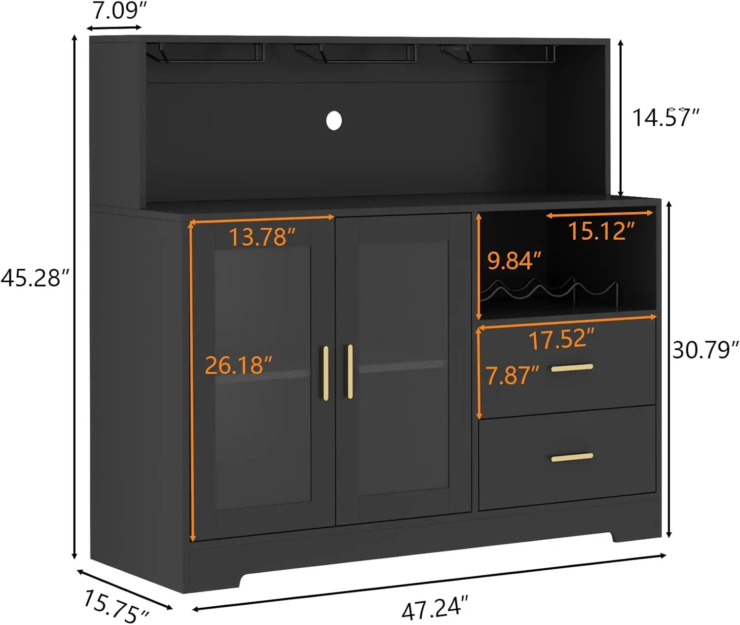 Wine Bar Cabinet with LED Light, Home Coffee Cabinet with Wine and Glass Rack, Kitchen Buffet Sideboard with Storage Cabinet&