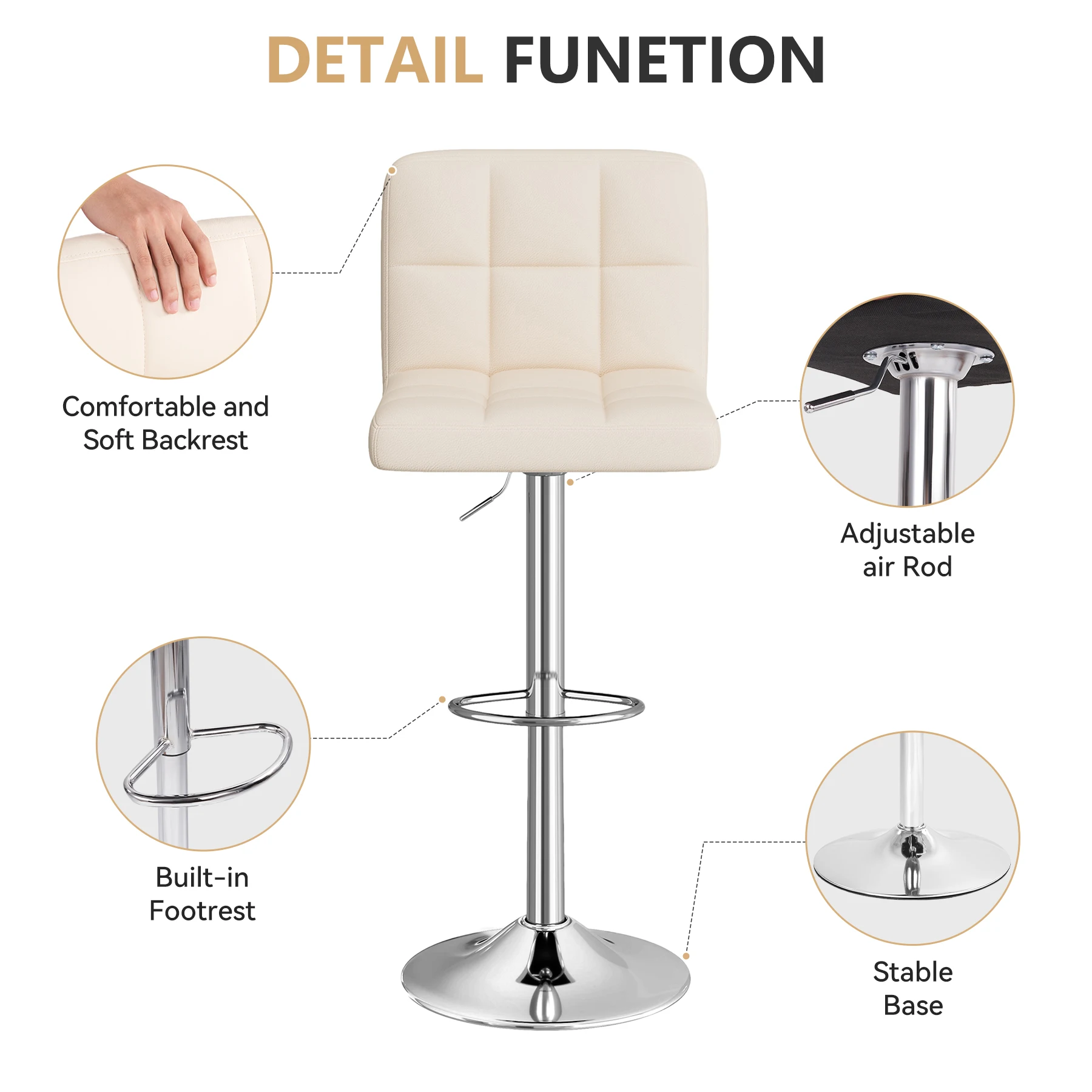 2 PCS Bar Stools Set – 360° PU Leather Counter Stools With Footrest  Adjustable Height， For Kitchen, Dining Room Or Home Bar