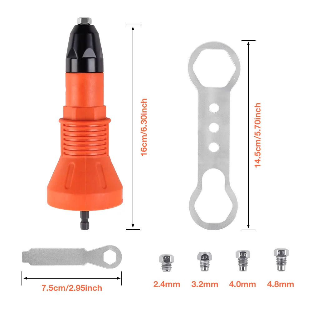 Adaptateur de pistolet à riveter électrique, machine à riveter 2,4 mm 3,2 mm 4,0 mm 4,8 mm, pistolet à riveter sans fil domestique, outil de rivetage rapide d'insertion de rivet DIY, pistolet à riveter à traction