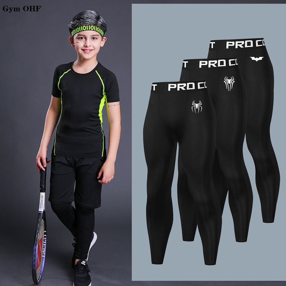 Pantalones de gimnasio para niños y niñas, mallas deportivas de secado rápido, color negro