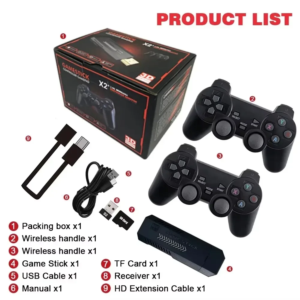 X2 GD10 Pro 4K Retro Game Console 2.4G Dual Wireless - 256GB 30000+ Jogos para PS1/N64/PSP, TV portátil Gaming Stick