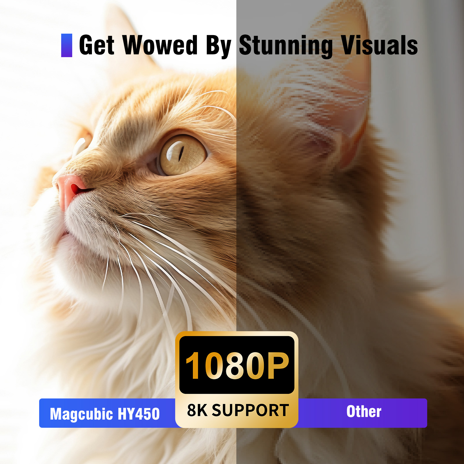 Magcubic HY450 Projector With Ultra Short Throw Auto Offset 1080P 8K Electronic Focus 900 ANSI Air Mouse Voice Assistant H726