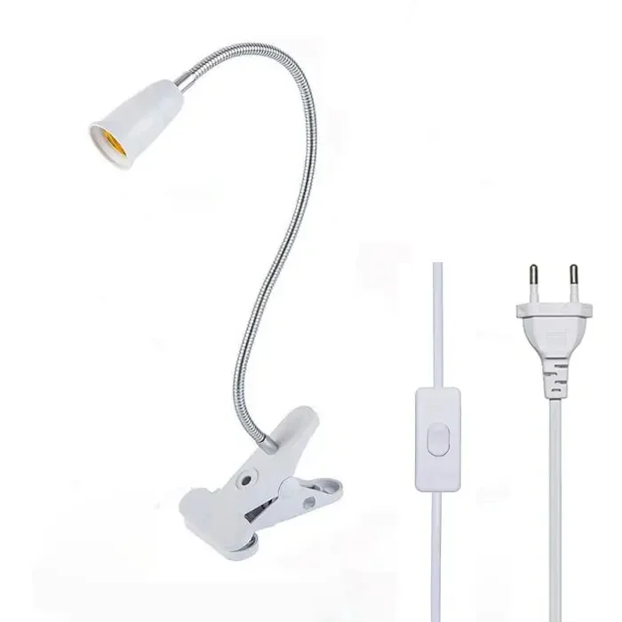 Portalámparas de escritorio Flexible de 360 grados E27 enchufe UE EE. UU. Base de luz enchufe de un solo/doble extremo Cable con Clip de cuello de cisne con interruptor de encendido