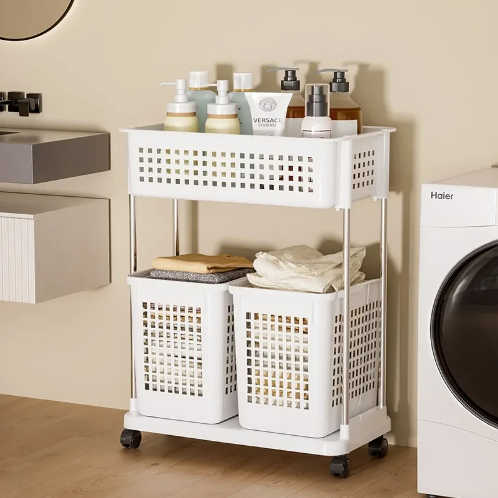 Carrello portaoggetti Carrello portaoggetti per vestiti sporchi Carrello portaoggetti per lavanderia Strato Scaffale per lavaggio bagno Carrello portaoggetti da bagno multifunzionale