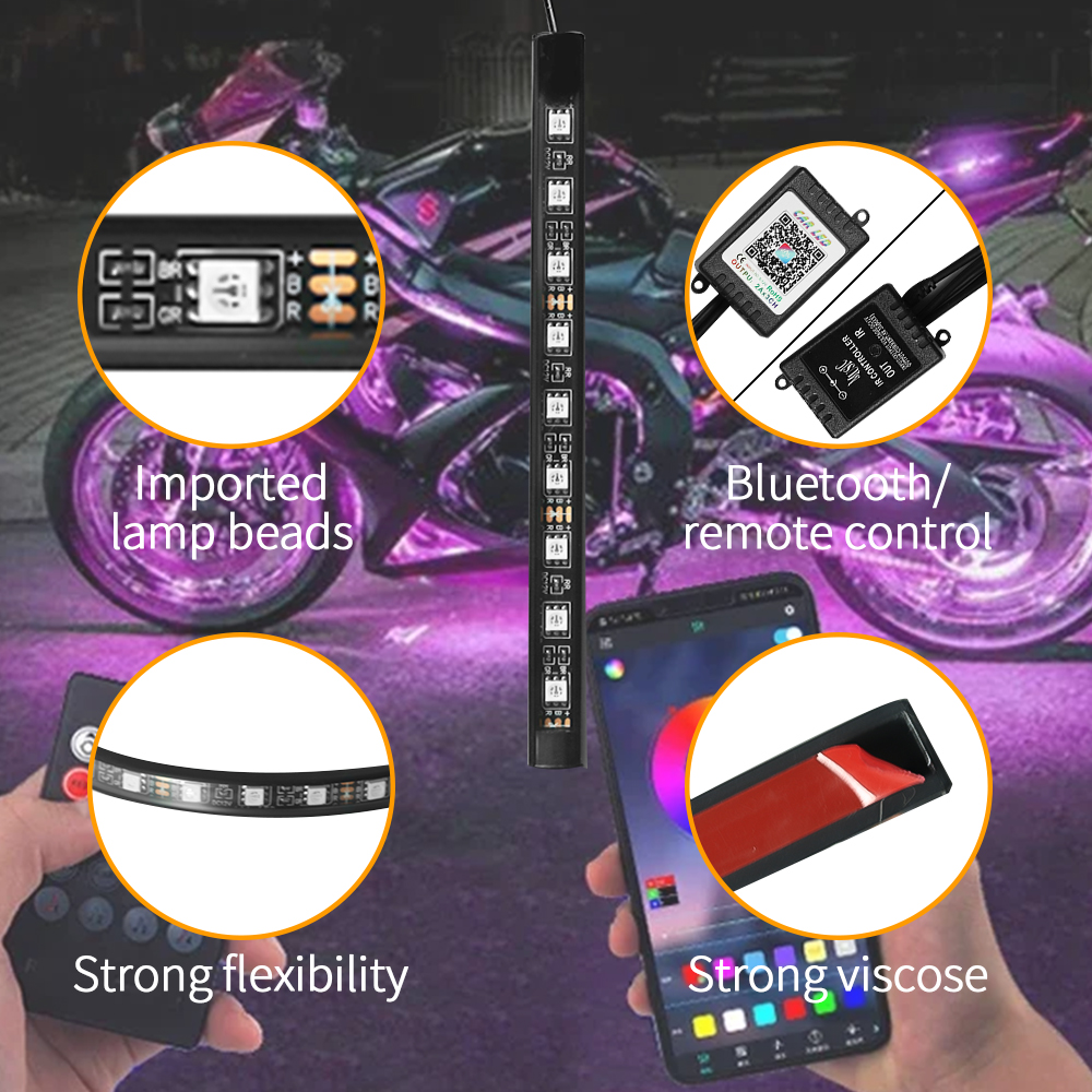 Led motorfiets sfeerlicht decoratieve omgevingslichtstrip neonlamp flexibele RGB APP 12V voor Harley Yamaha Kawasaki Suzuki