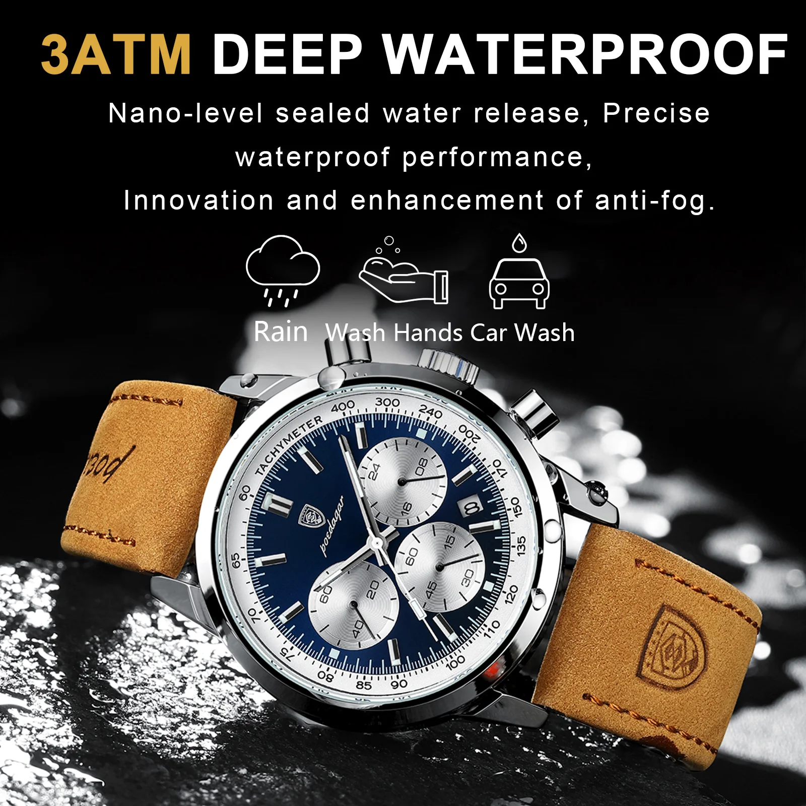 POEDAGAR กีฬาผู้ชายควอตซ์นาฬิกากันน้ํา Luminous Chronograph Man นาฬิกาแฟชั่นหรูหรานาฬิกาหนังสําหรับชาย Reloj Hombre